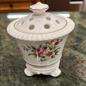 Royal Worcester Floral Porcelain Potpourri Holder with Gold Trim
